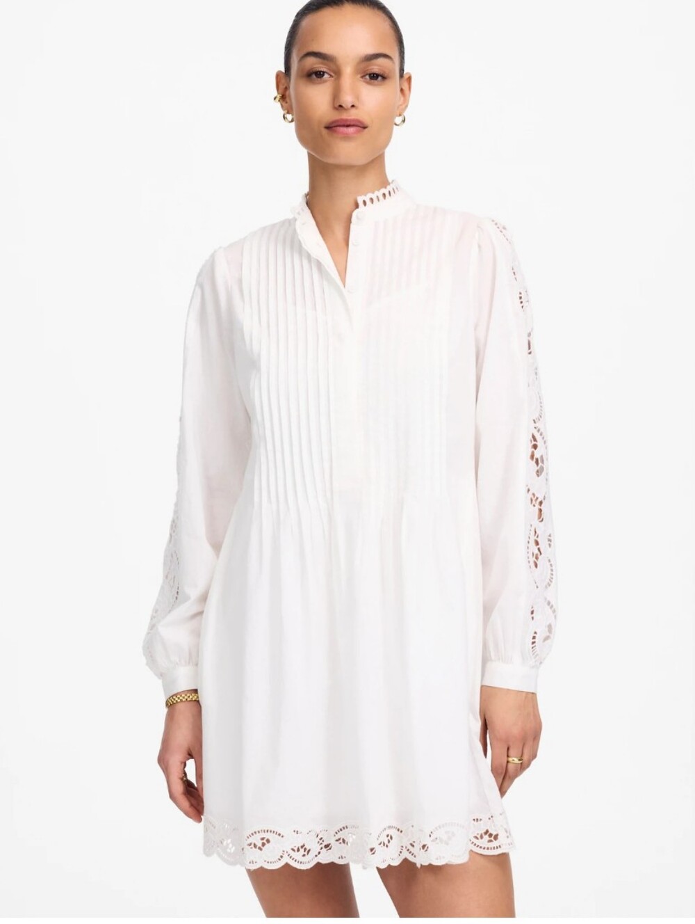 Madewell Pintucked Eyelet Mini Dress NU586 Size S White